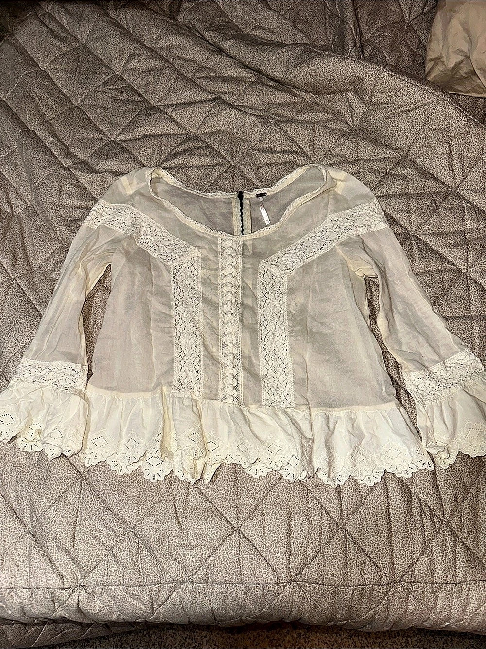 Free People Lace Trim Ruffle Blouse in White